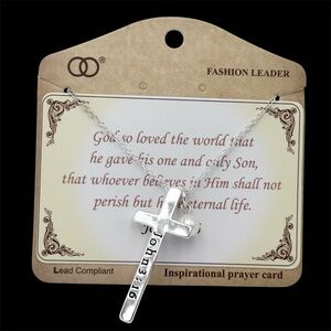 John 3:16 God so loved the World Cross Silver Tone Necklace